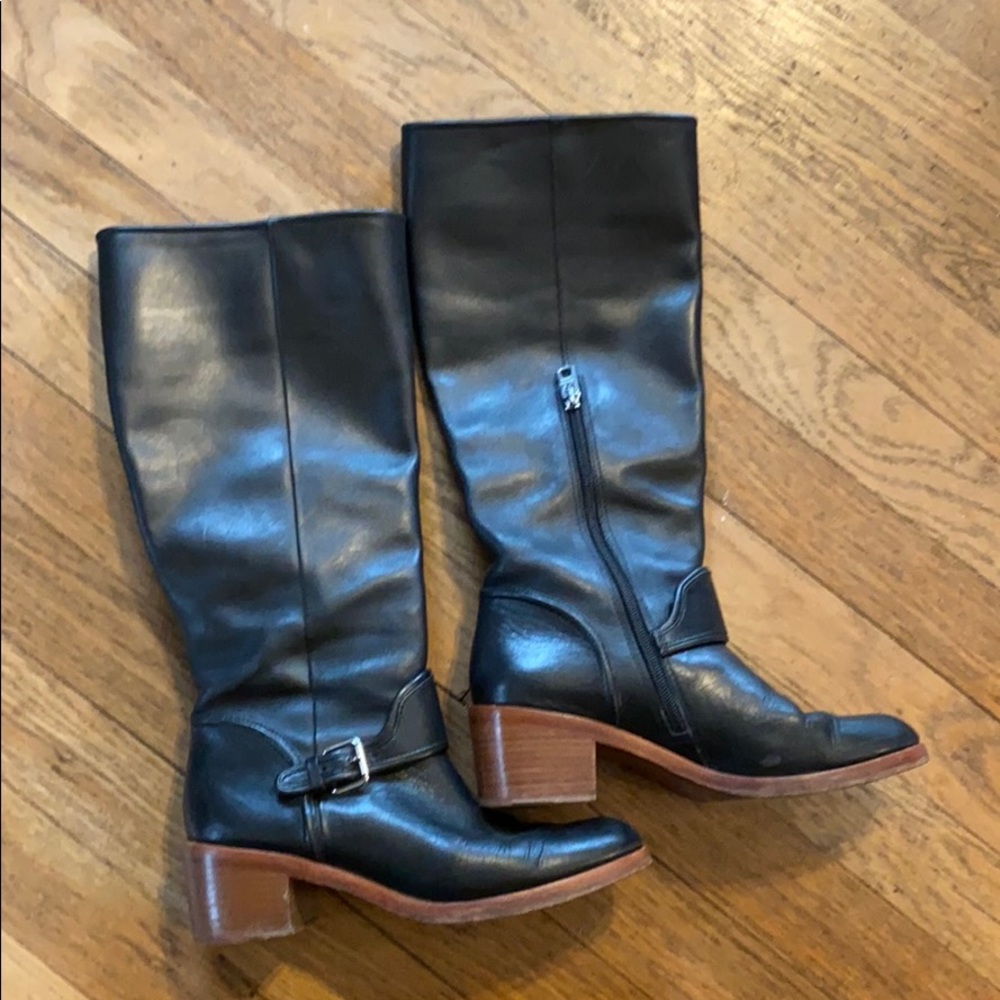 COACH Black Leather & Brown Base Boots